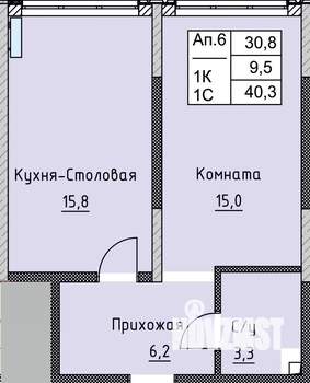 1-к квартира, строящийся дом, 40м2, 1/4 этаж