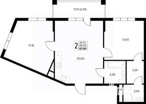 2-к квартира, вторичка, 68м2, 5/8 этаж