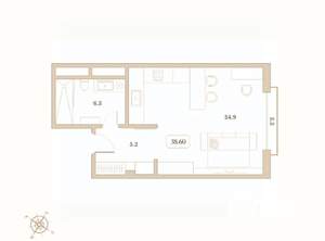 Студия квартира, вторичка, 39м2, 2/7 этаж