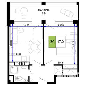 2-к квартира, строящийся дом, 47м2, 5/9 этаж