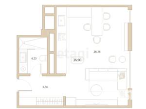 Студия квартира, вторичка, 39м2, 4/7 этаж