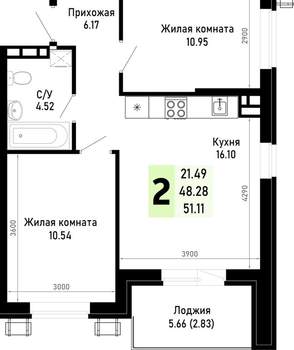 2-к квартира, вторичка, 51м2, 3/4 этаж