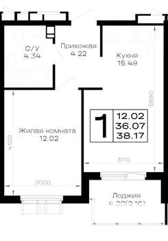 1-к квартира, вторичка, 38м2, 4/4 этаж