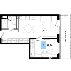 1-к квартира, строящийся дом, 48м2, 5/8 этаж