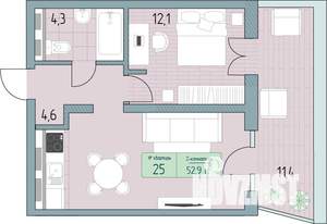 2-к квартира, вторичка, 61м2, 4/9 этаж