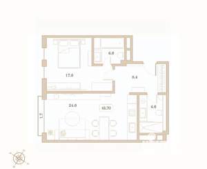 1-к квартира, вторичка, 62м2, 7/7 этаж