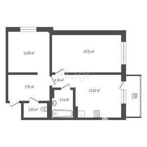 2-к квартира, вторичка, 65м2, 4/16 этаж