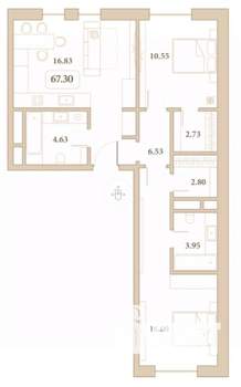 2-к квартира, вторичка, 67м2, 5/7 этаж