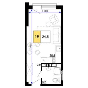 1-к квартира, вторичка, 25м2, 9/9 этаж