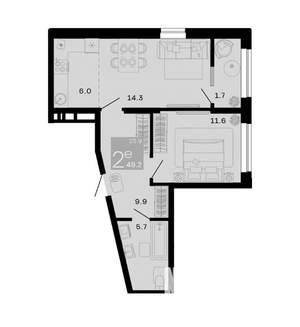 1-к квартира, вторичка, 49м2, 4/12 этаж