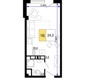 1-к квартира, вторичка, 24м2, 3/9 этаж