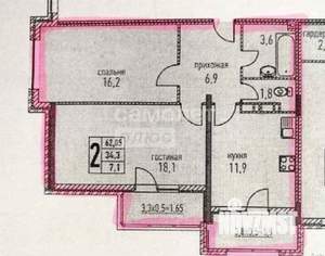 2-к квартира, вторичка, 69м2, 2/6 этаж