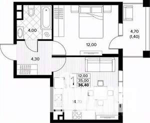 1-к квартира, строящийся дом, 36м2, 5/8 этаж