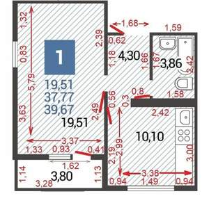 1-к квартира, вторичка, 40м2, 8/16 этаж