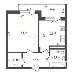 1-к квартира, вторичка, 41м2, 2/3 этаж