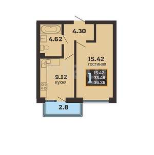 1-к квартира, вторичка, 36м2, 6/8 этаж
