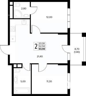 2-к квартира, вторичка, 54м2, 5/8 этаж