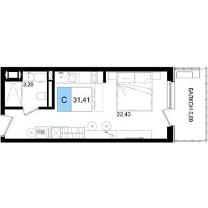 1-к квартира, строящийся дом, 31м2, 7/8 этаж