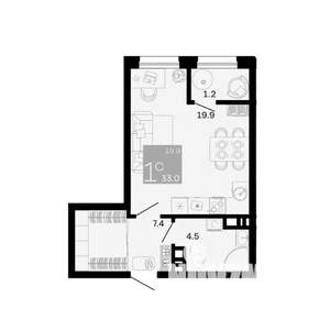 Студия квартира, вторичка, 33м2, 10/12 этаж