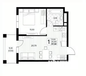 1-к квартира, вторичка, 37м2, 5/8 этаж