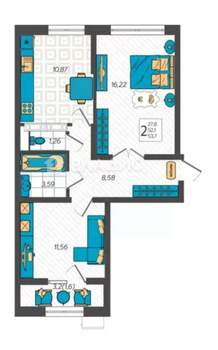 2-к квартира, вторичка, 55м2, 2/9 этаж