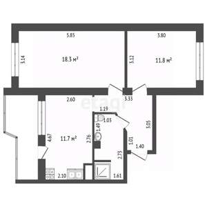 2-к квартира, вторичка, 55м2, 4/9 этаж