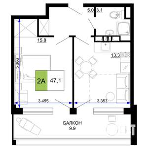 2-к квартира, вторичка, 47м2, 4/9 этаж