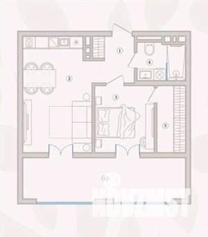 1-к квартира, вторичка, 59м2, 4/5 этаж