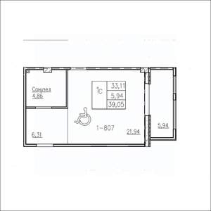Студия квартира, вторичка, 39м2, 7/9 этаж