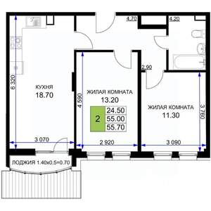 2-к квартира, вторичка, 56м2, 2/12 этаж