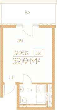 1-к квартира, вторичка, 33м2, 7/9 этаж