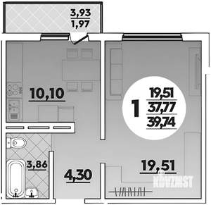 1-к квартира, вторичка, 41м2, 13/16 этаж