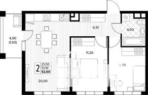 2-к квартира, вторичка, 53м2, 2/8 этаж