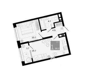 1-к квартира, вторичка, 38м2, 9/12 этаж