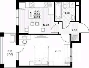 1-к квартира, строящийся дом, 37м2, 6/8 этаж
