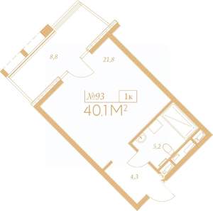 1-к квартира, вторичка, 40м2, 7/9 этаж