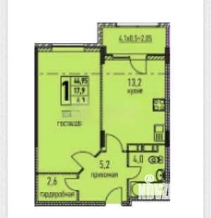 1-к квартира, вторичка, 45м2, 5/6 этаж