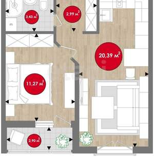 1-к квартира, вторичка, 44м2, 15/18 этаж
