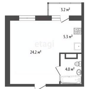 Студия квартира, вторичка, 34м2, 1/5 этаж