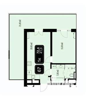 1-к квартира, вторичка, 72м2, 8/9 этаж