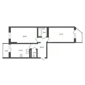 2-к квартира, вторичка, 63м2, 7/13 этаж