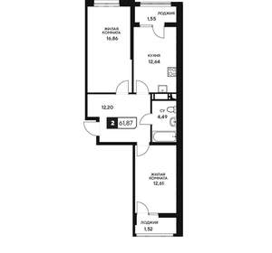 2-к квартира, вторичка, 62м2, 3/20 этаж