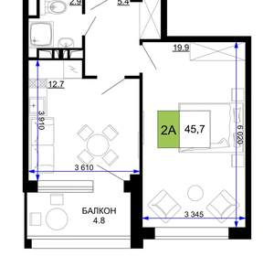 2-к квартира, вторичка, 46м2, 3/9 этаж