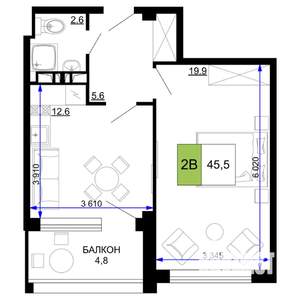 2-к квартира, вторичка, 46м2, 6/9 этаж