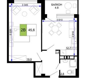 2-к квартира, вторичка, 46м2, 5/9 этаж