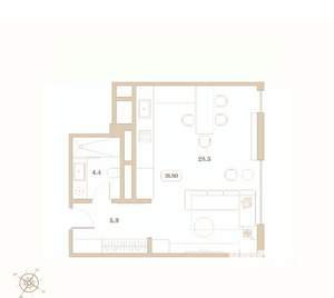 Студия квартира, вторичка, 39м2, 7/7 этаж