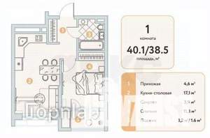 1-к квартира, сданный дом, 40м2, 3/4 этаж