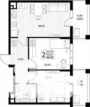 2-к квартира, строящийся дом, 55м2, 5/8 этаж