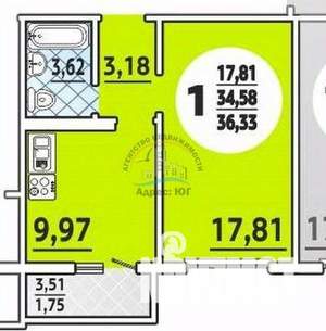 1-к квартира, вторичка, 36м2, 6/16 этаж
