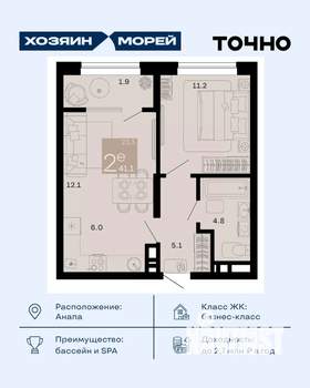 2-к квартира, вторичка, 41м2, 7/9 этаж